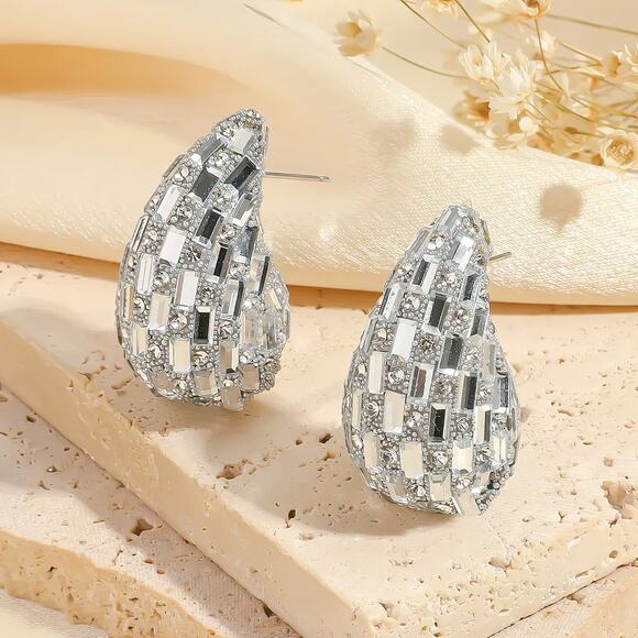 Silver Water Drop Crystal Earrings - Picture 2 of 5